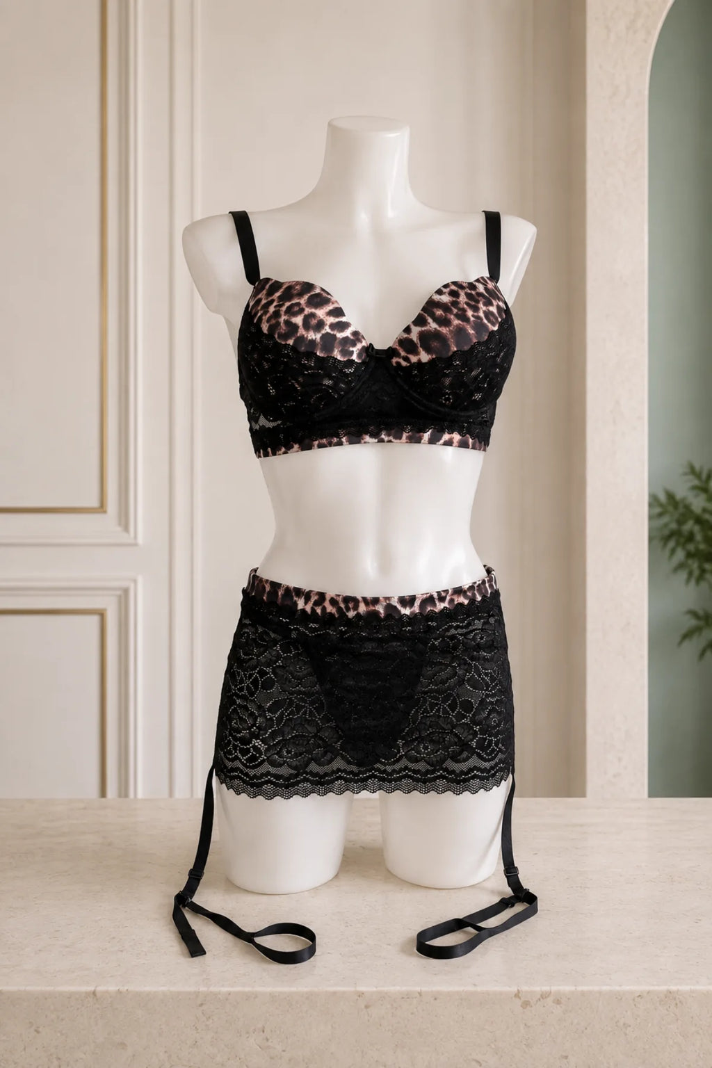 Adriana Leopard Lace Set – Lingerie Set met Jarretels