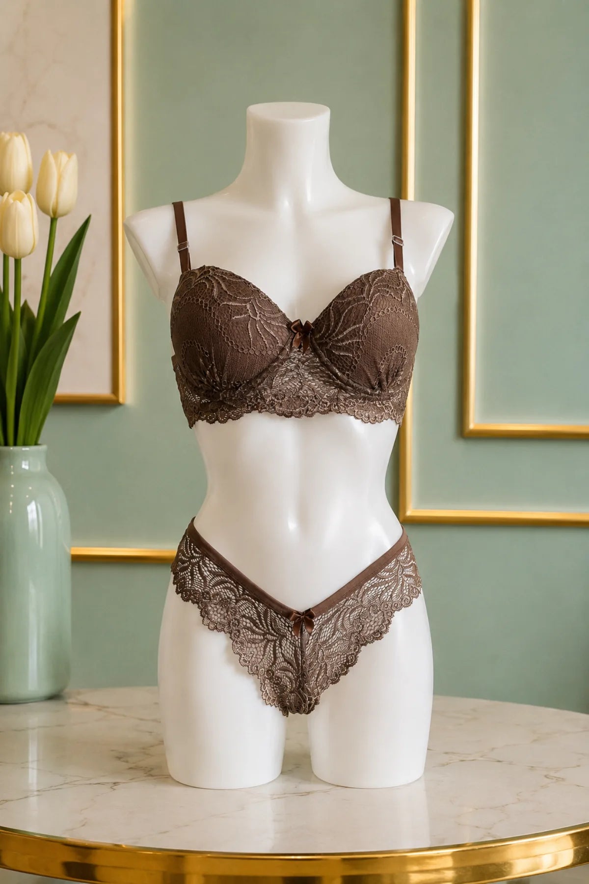Olivia Lace Set – Voorgevormde Bh en Kanten Slip Set